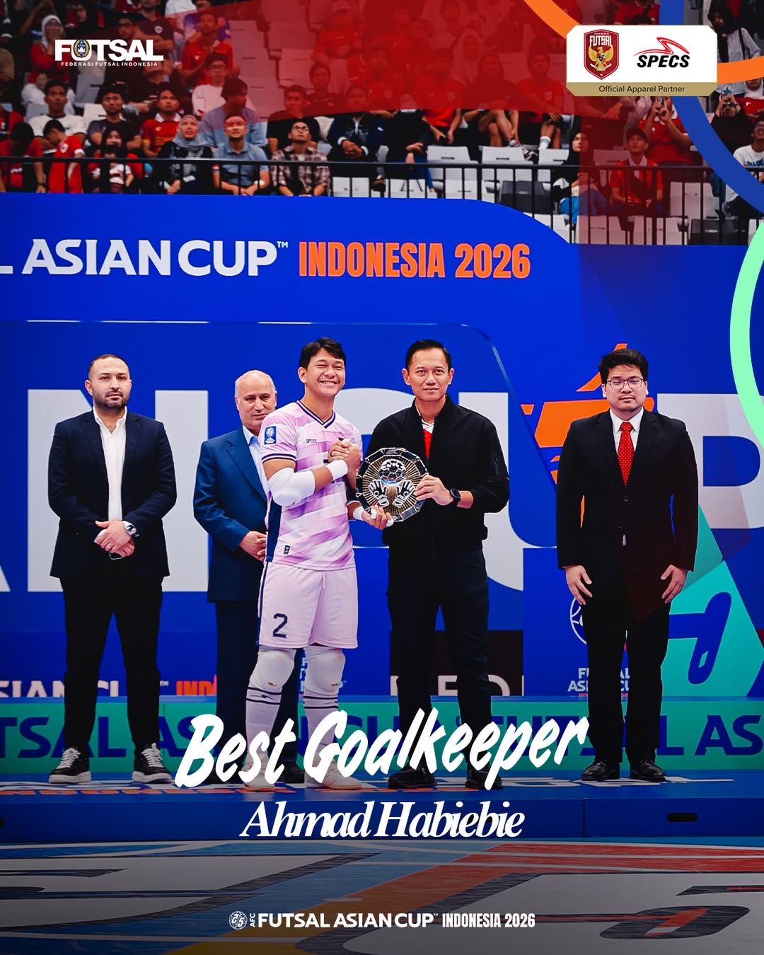 Penjaga gawang timnas futsal Indonesia A. Habibie raih penghargaan Best Goalkeeper pada AFC Futsal Asian Cup 2026. (IG @timnasfutsal)