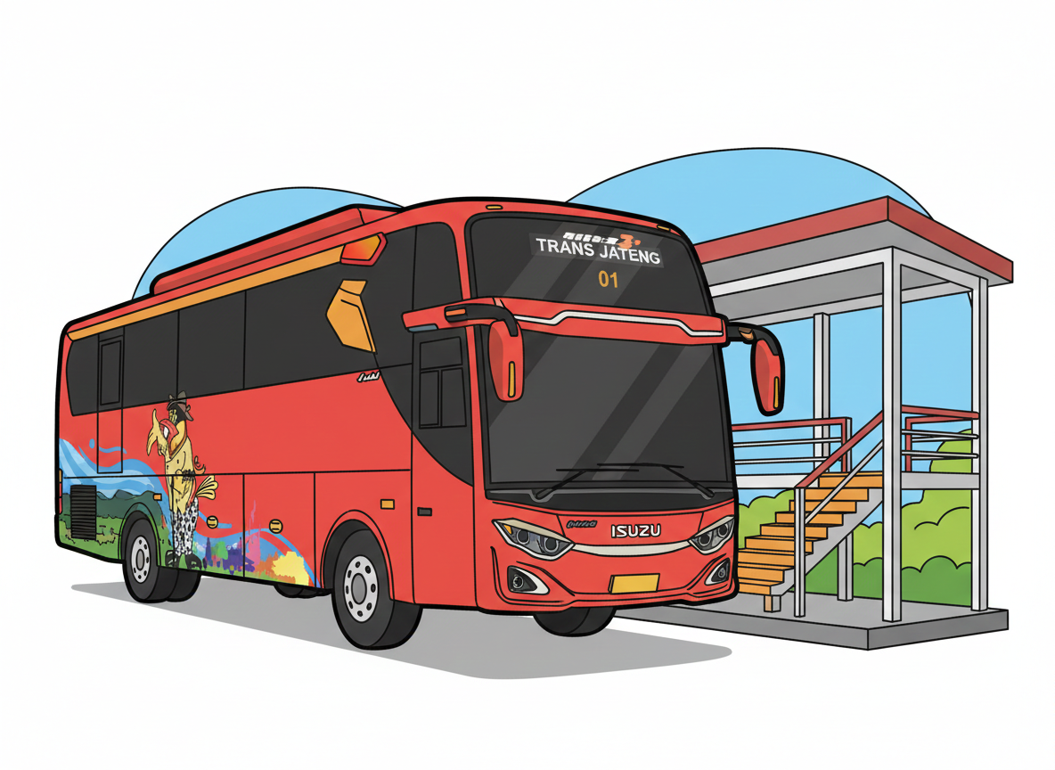 Ilustrasi BRT Trans Jateng sebagi moda transportasi nyaman dan murah bagi masyarakat Jawa Tengah. (AI/ACHMAD ULIL ALBAB)