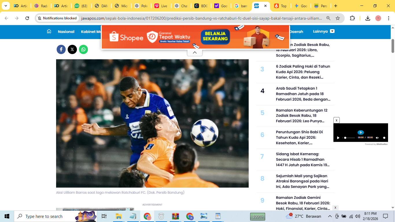 Uilliam Barros dikartu merah saat lawan Ratchaburi