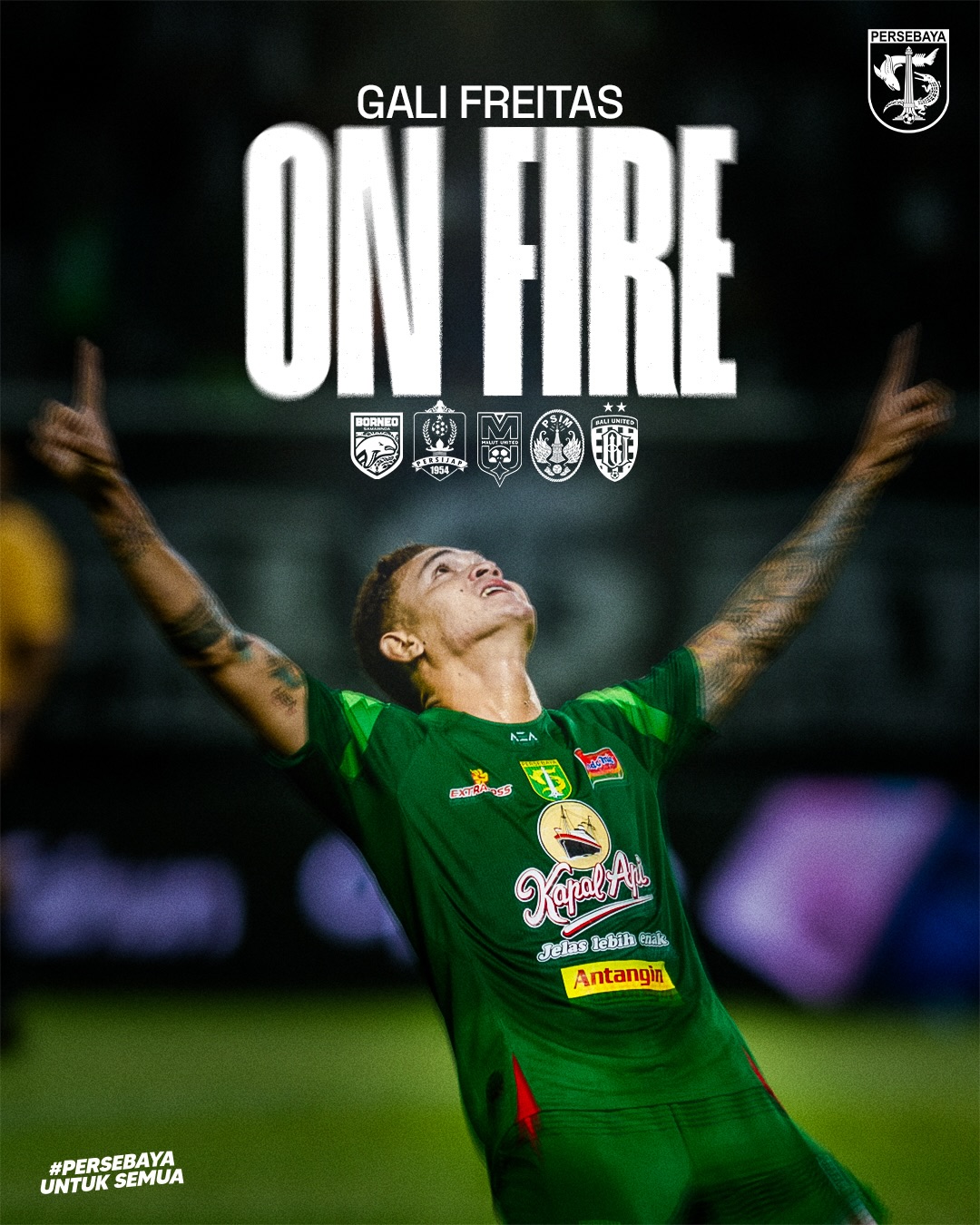 Gali Freitas cetak gol saat laga Persebaya vs Madura United. (IG @galifreitas)