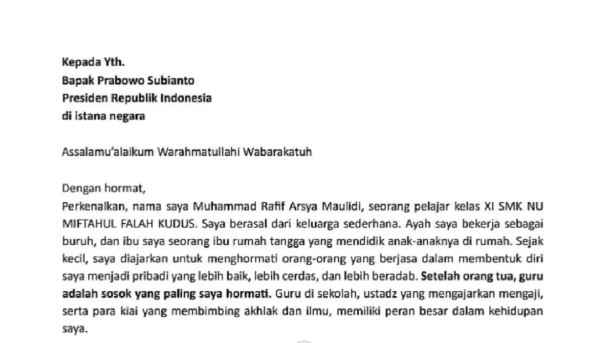 Surat siswa di Kudus tolak MBG untuk Prabowo Subianto.