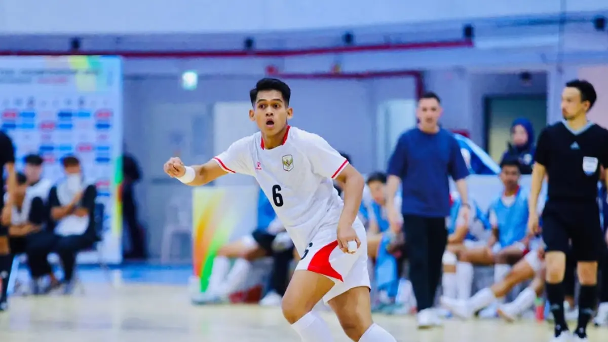 Pemain timnas futsal Indonesia pada lagafinal piala AFF 2026, Andres Dwi cetak gol.