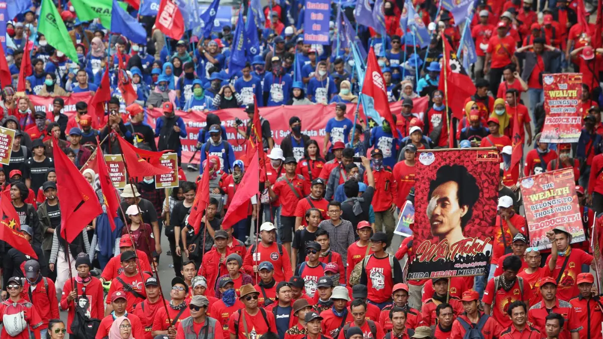 Para buruh atau tenaga kerja pada peringatan Hari Buruh Internasional (Mayday) (JPcom)