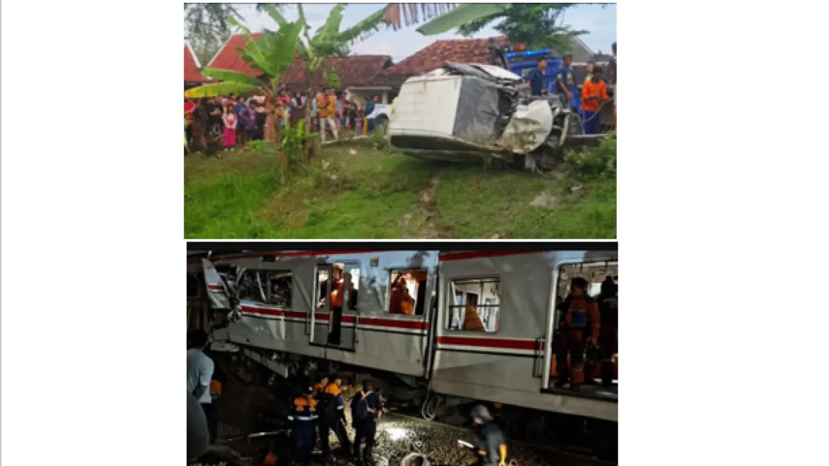 EVAKUASI: Mobil yang tertabrak Kereta Api Argo Bromo Anggrek dievakuasi (atas). (SIROJUL MUNIR/RADARPATI)
Petugas mengevakuasi korban di gerbong KRL Commuterline yang tabrakan dengan KA Argo Bromo Anggrek di Stasiun Bekasi Timur, Bekasi, Jawa Barat, Selasa (28/4/2026). (JawaPos.com)