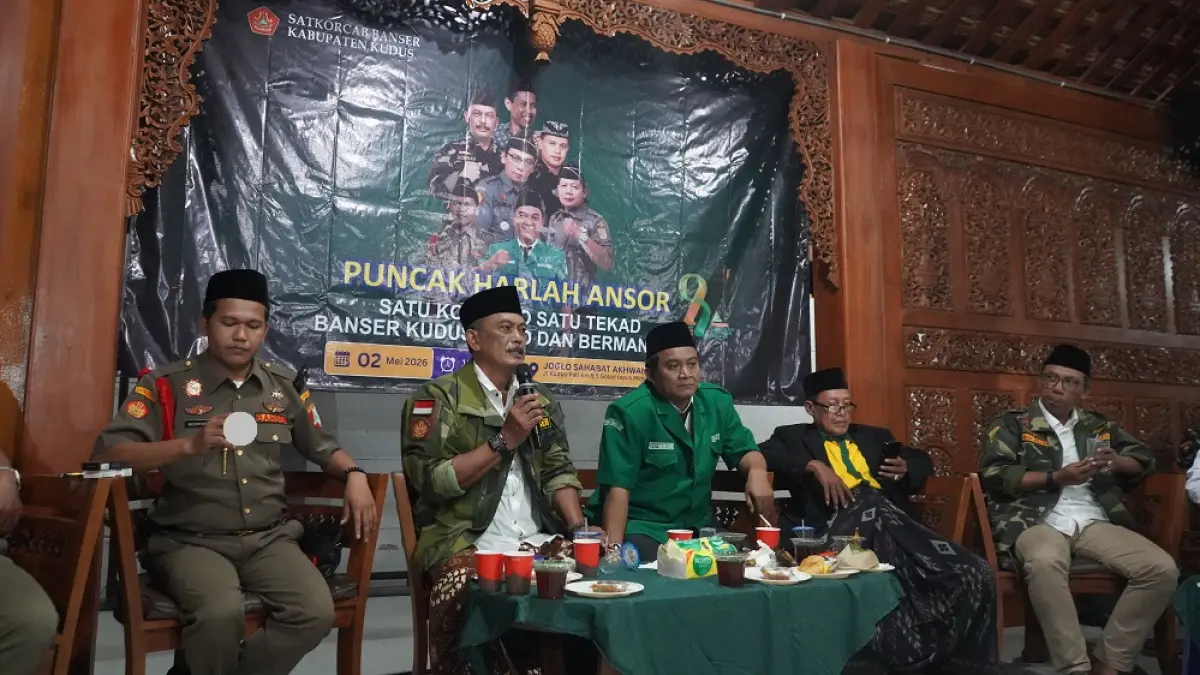 Banser Ansor Kudus menggelar sarasehan memperingati Harlah Gerakan Pemuda (GP) Ansor, (2/5/2026). 