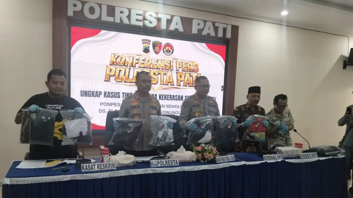 Polresta Pati menggelar perkara dugaan pencabulan kiai As terhadap santriwati, Kamis (7/5) siang.