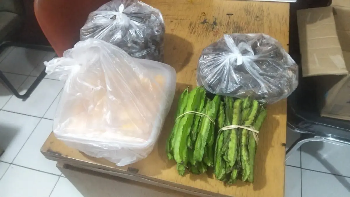 Sayur kecipir dan jajanan pasar di dalam paket diduga berisi bom. (istimewa)