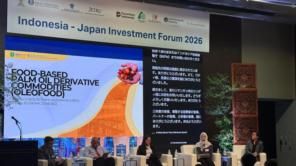 INTERNASIONAL: Sekretaris DPMPTSP Grobogan Abdul Munib Susanto saat mempresentasikan proposal di ajang Indonesia-Japan Invesment Forum (IJIF) 2026, Tokyo. 