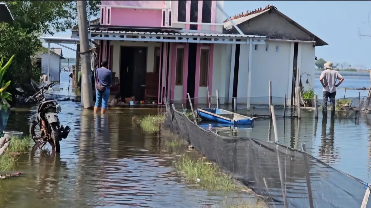 Kondisi banjir rob yang menggenangi pemukiman warga Desa Tunggulsari Kecamatan Tayu dalam waktu dua tahunan ini. (WARGA UNTUK RADAR PATI)