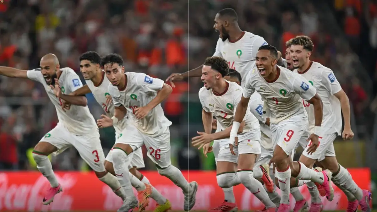 Pemain Maroko merayakan kemenangan usai memastikan tiket ke babak 16 besar Piala Dunia 2026. Singa Atlas kembali diunggulkan saat menghadapi Kanada di Houston Stadium. (Instagram @equipedumaroc_
