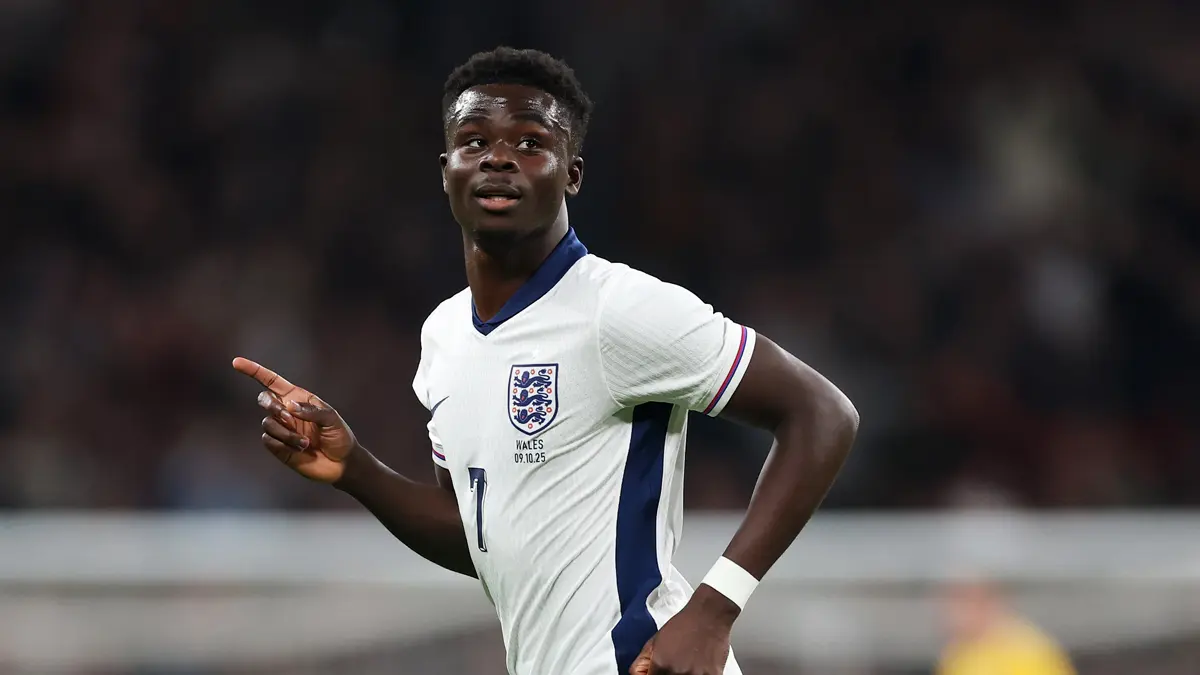 Bukayo Saka mencetak hattrick ke gawang Prancis dalam perebutan juara III Piala Dunia 2026. (X: @England)
