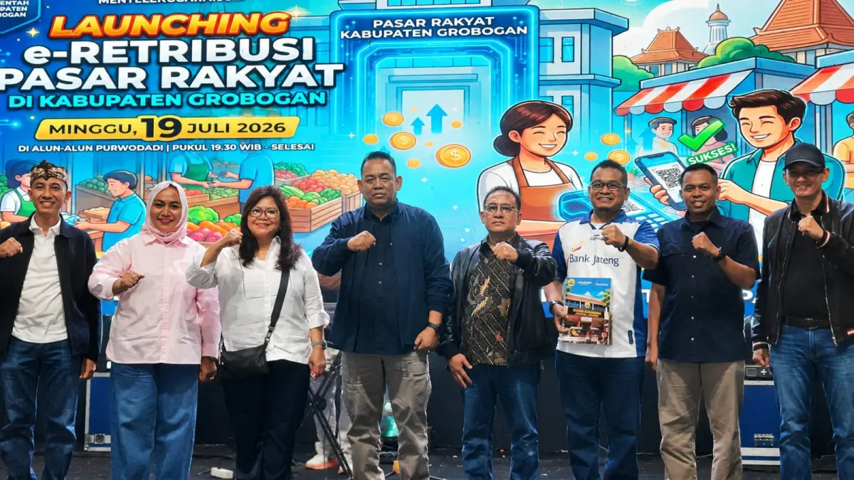 LAUNCHING: E-retribusi di tujuh pasar di Grobogan resmi di-lauching di Alun-Alun Purwodadi.