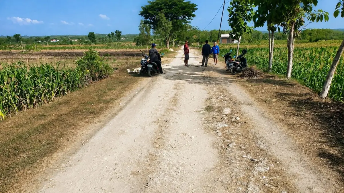DISURVEI: Petugas saat melakukan survei di jalan antar desa Kecamatan Kradenan.