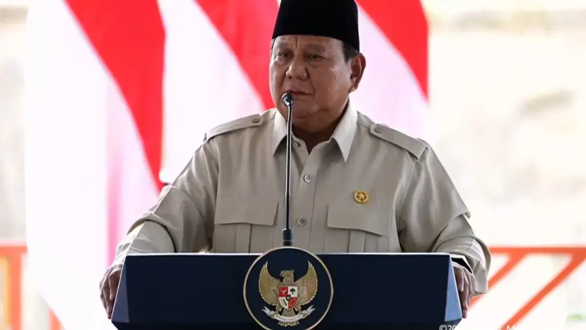 Presiden Prabowo Subianto saat pidato di mimbar pidato Harlah ke-28 PKB di Jakarta, Kamis (23/7/2026). (Dery Ridwansah/ JawaPos.com)