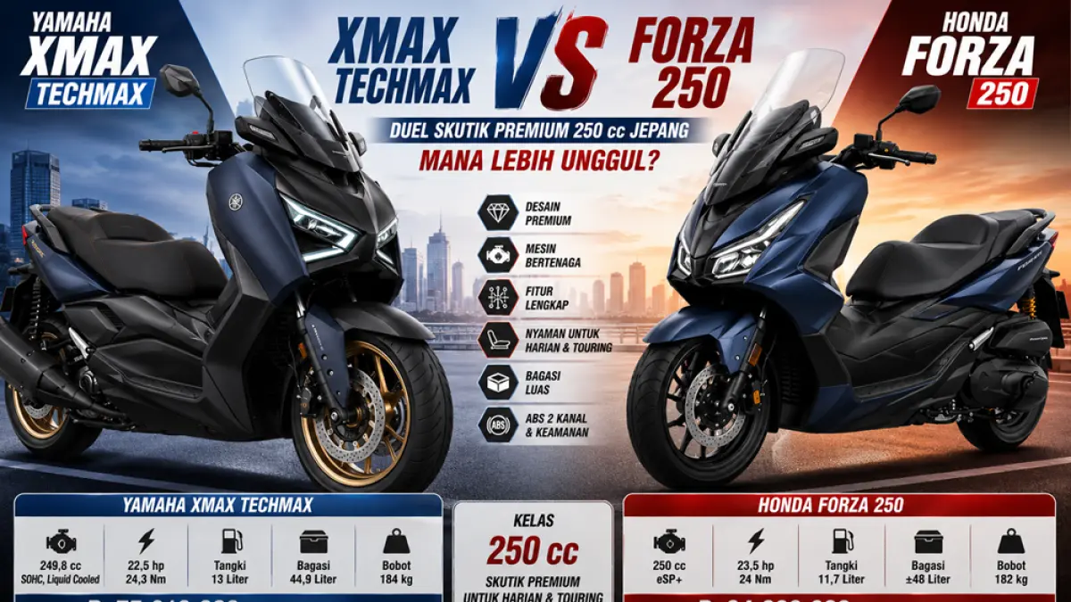 Yamaha XMAX 250 versus Honda Forza 250. (AI/ABDUL ROCHIM)  