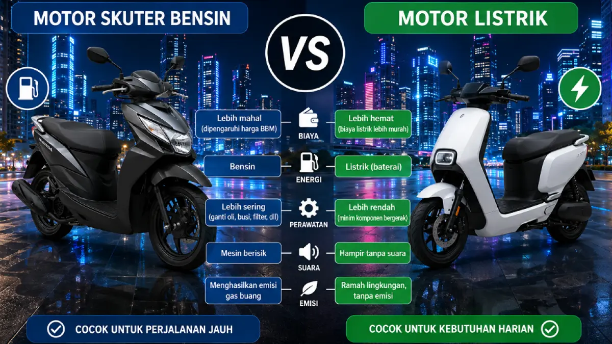 Motor bensin versus motor listrik. (AI/ABD. ROCHIM)