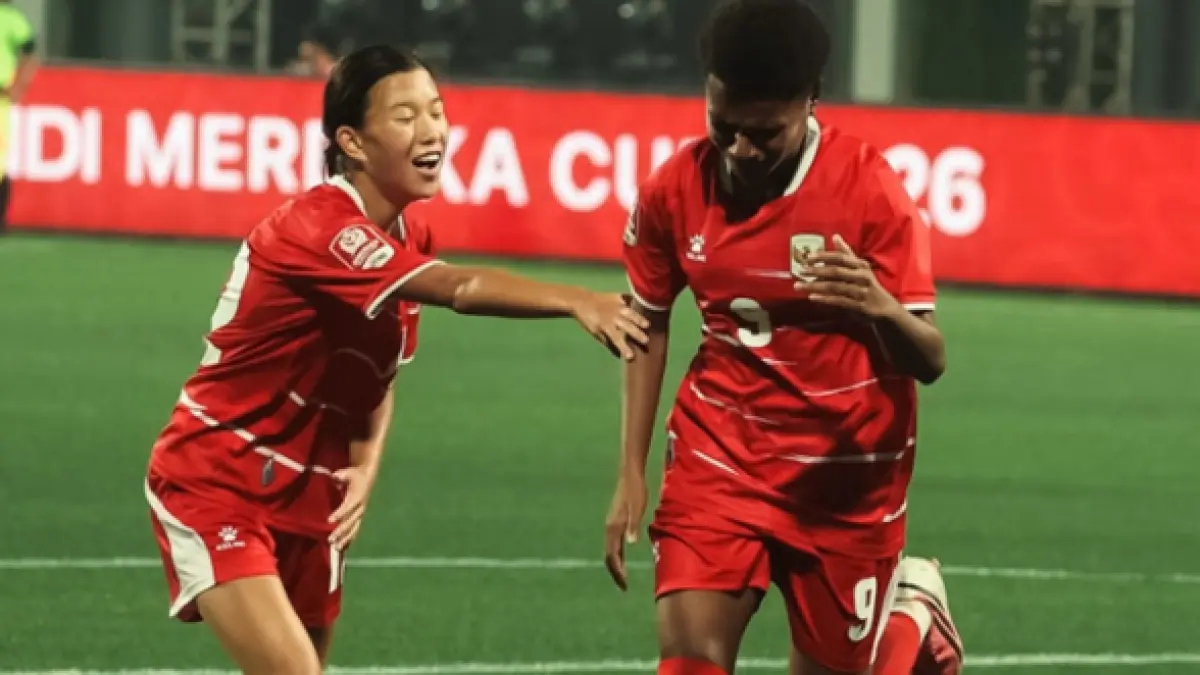 Keysa Arabella membuka keunggulan timnas putri U-16 Garuda Pertiwi pada gelaran Srikandi Merdeka Cup di Super Soccer Arena (SSA), Kudus, Jumat (14/8). (DOK. Ist) 