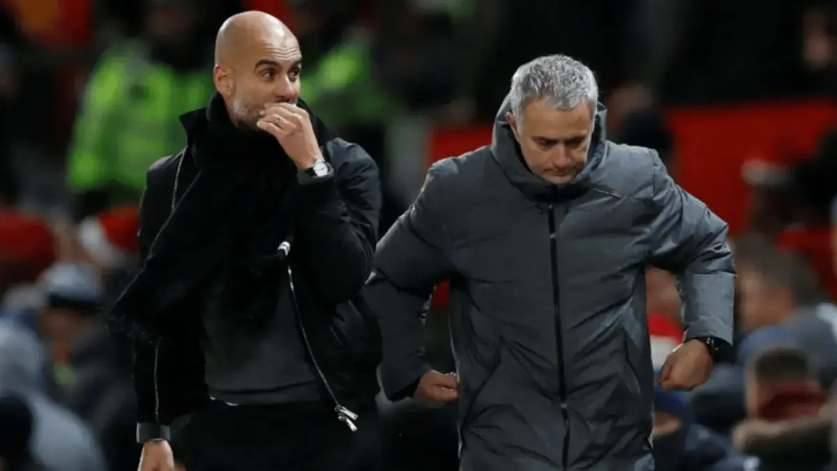 Pep Guardiola bersama Mourinho. (JawaPos.com)