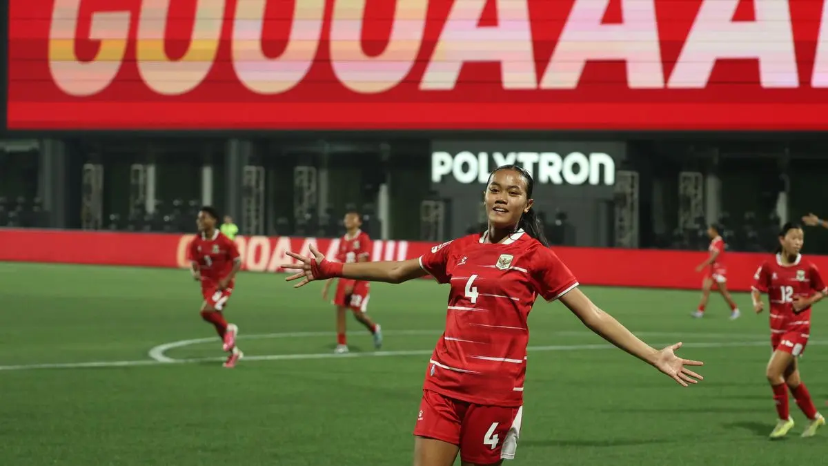 Selebrasi Jazlyn Kayla Firyal mencetak gol untuk Garuda Pertiwi melawan Malaysia. (SRIKANDI CUP)