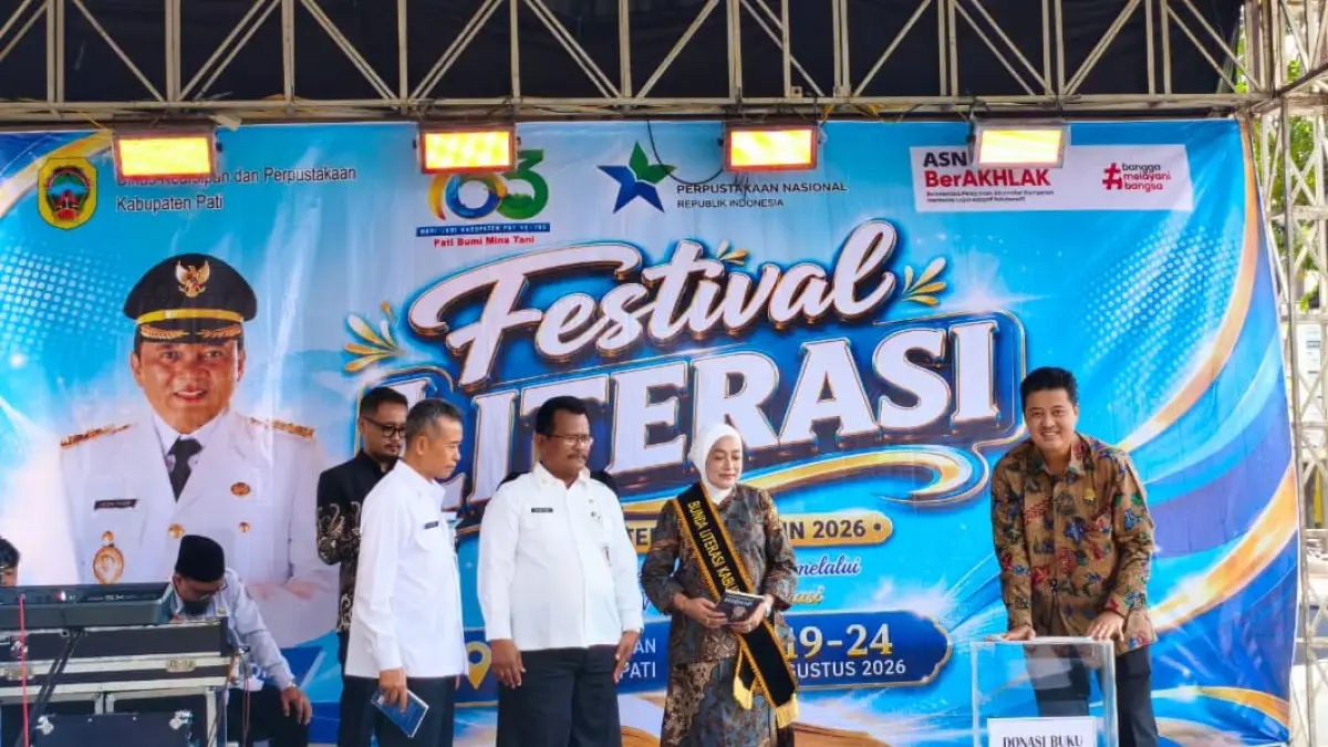 Anggota DPRD Pati Danu Ihsan HC saat menghadiri acara Festival Literasi Kabupaten Pati di GOR Pesantenan. (ACHMAD ULIL ALBAB/RADAR KUDUS)