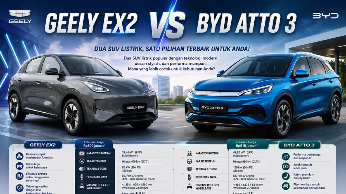 Geely EX2 versus BYD Atto 3. (Dok. Ist/AI/ABD. ROCHIM)