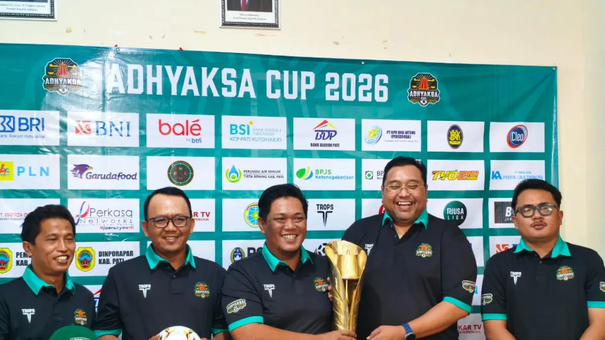 PSSI Pati menggelar jumpa pers persiapan kejuaraan kelompok umur bertajuk Adhyaksa Cup 2026.