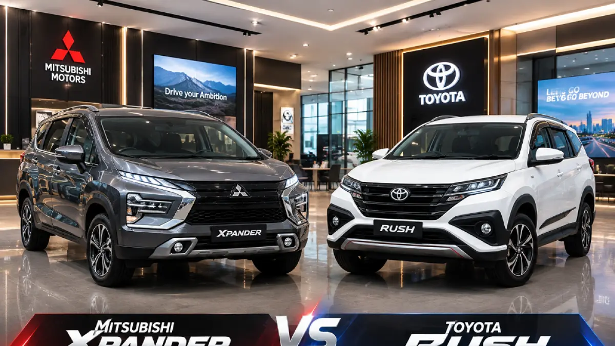 Mistsubishi Xpander versus Toyota Rush. (MITSUBSHI/TOYOTA/AI/ABD. ROCHIM)