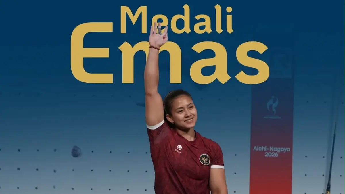 Atlet panjat tebing Desak Made mempersembahkan medali emas Asian Games 2026. (Kemenpora RI)