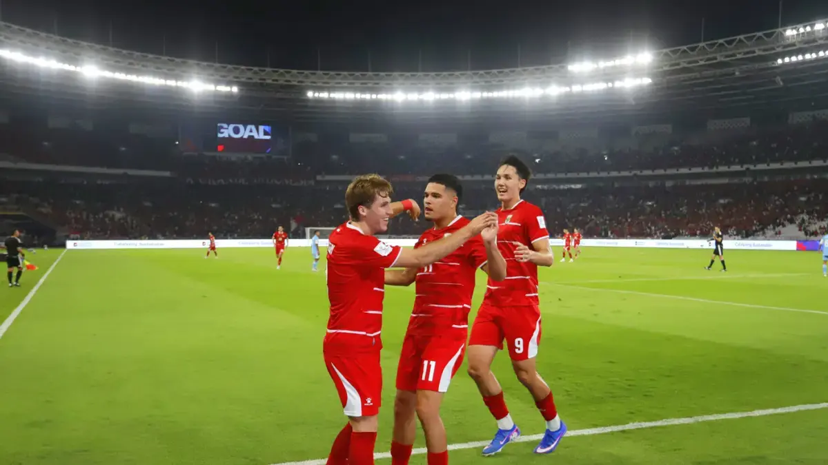 Para striker Indonesia berselebrasi. (JawaPoscom)