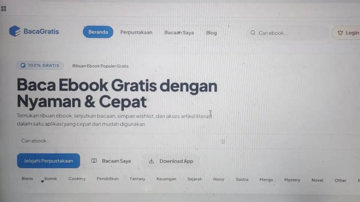 Halaman utama situs Bacagratis.com