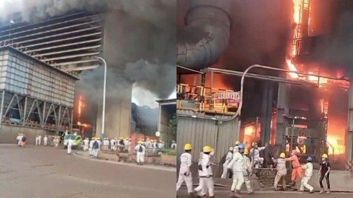 Ledakan hingga terjadi kebakaran di PT Indonesia Morowali Industrial Park (PT IMIP), Kabupaten Morowali, Provinsi Sulawesi Tengah, pada Minggu (24/12/2023). (Foto : IST via Tribunnews Sultra)