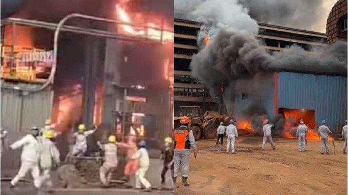 Kebakaran tungku PT ITSS;(kiri), Kabupaten Morowali, Sulawesi Tengah, Minggu (24/12/2023), dan kebakaran smelter nikel milik PT Gunbuster Nickel Industri (PT GNI; kanan).(Kolase Tribunnews/Ist)