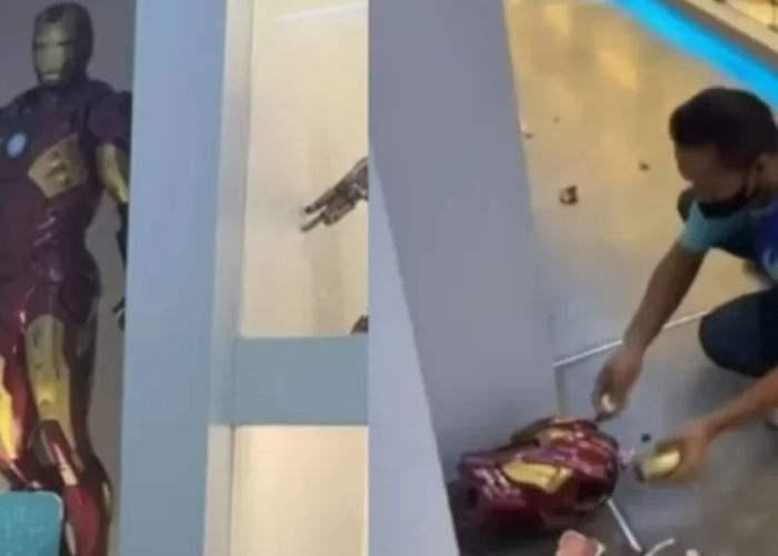 Berantakan: ulah dari anak pengunjung, Figur Iron Man bernilai fantastis jatuh dan rusak di salah satu toko Ambarukmo Plaza (Kolase)