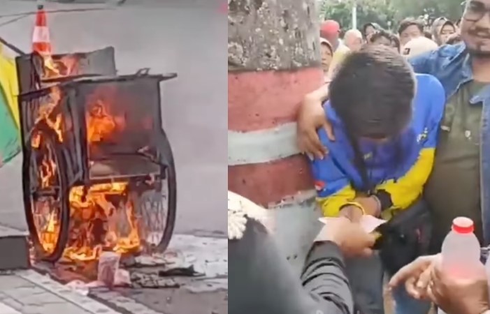 Sebuah insiden kebakaran melibatkan gerobak tahu bulat dan seorang ibu yang memberikan bantuan