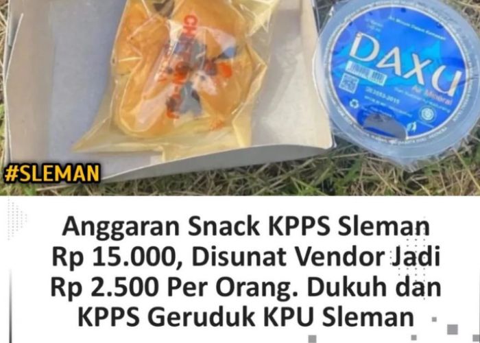 Disunat Vendor dan Gruduk KPU Sleman, Anggaran Snack Pelantikan KKPS Sleman Cuman Segini. (Platform X: @sosmedkeras)