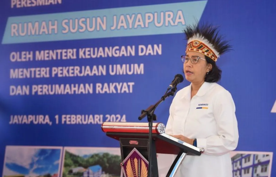 Menteri Keuangan Sri Mulyani Indrawati meresmikan Rumah Susun Negara (Rusunara) Kementerian Keuangan (Kemenkeu) di Jayapura. (Foto: ANTARA.COM)