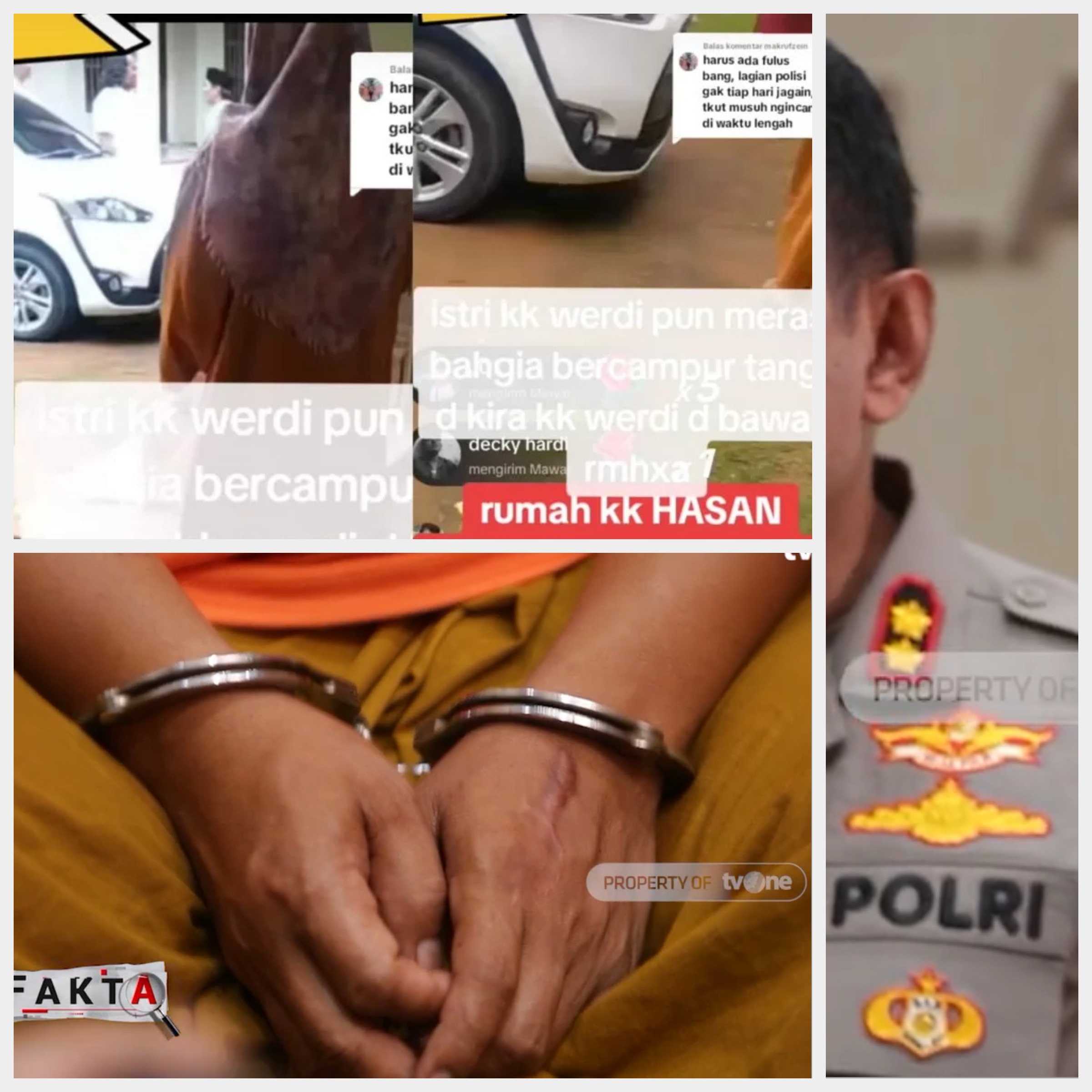 Interogasi? Dugaan Rombongan Polisi Datangi Kediaman Pelaku Carok Hasan Tanjung dan Wardi. (Kolase RadarBangkalan.id/TikTok @a4907229, Youtube @TVOneNews)