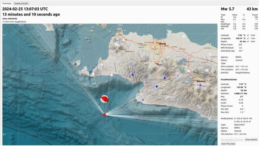 Titik gempa M 5,7 di Bayah Banten (Foto: BMKG)