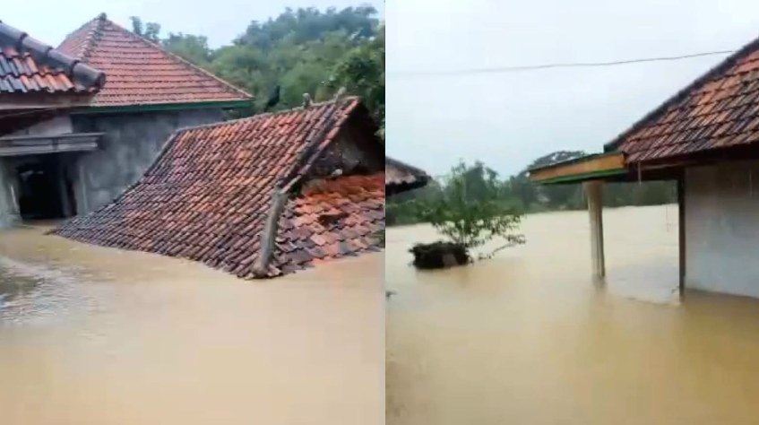 Kondisi rumah warga yang tergenang banjir di Desa Durin Barat, Kecamatan Konang, Bangkalan, Selasa (12/3/2024).