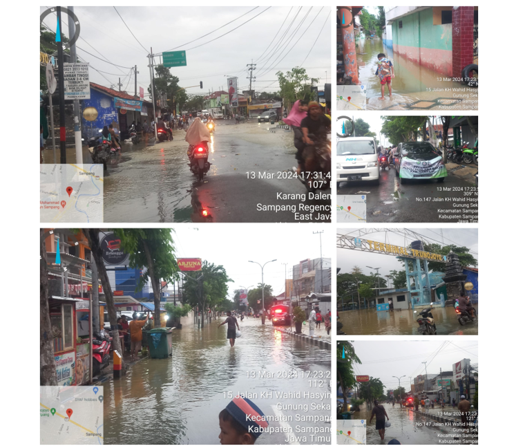Lalu Lintas di Bangkalan Menuju Sampang dan Sumenep Tersendat karena Banjir. (Kolase RadarBangkalan.id)