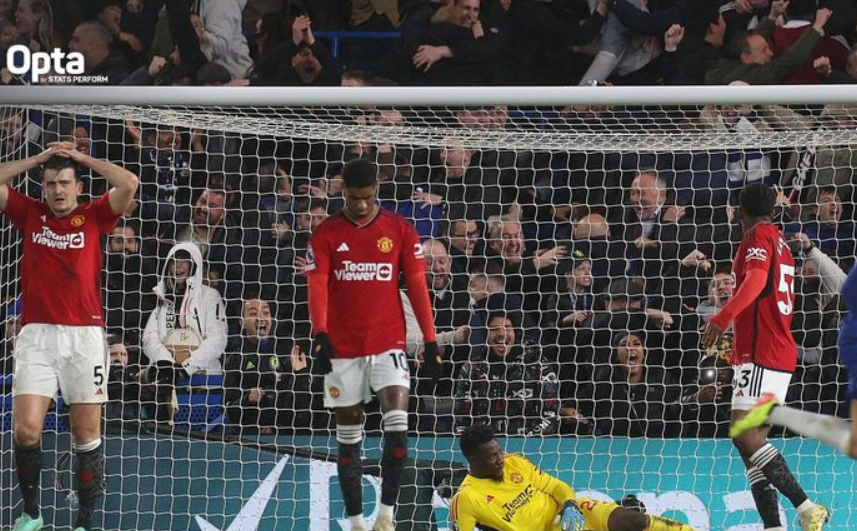 Manchester United menelan kekalahan dari Chelsea pada matchweek 31 Liga Inggris 2023-2024 di Stadion Stamford Bridge, Kamis (4/4/2024).