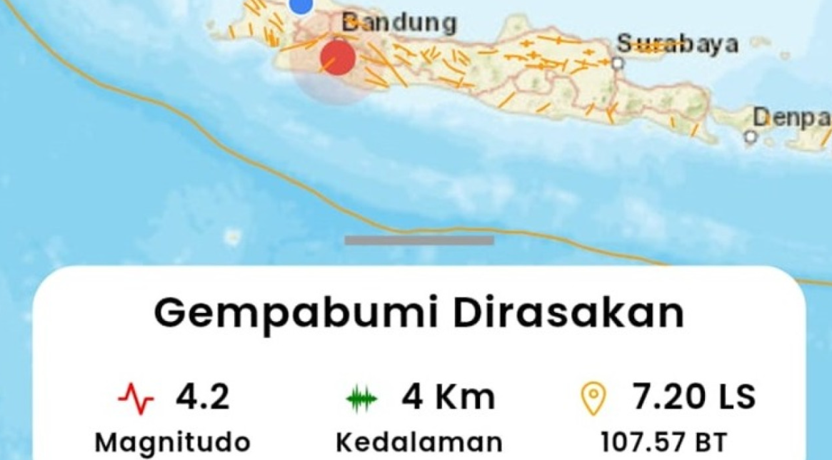 Gempa terkini Rabu 1 Mei 2024 Kabupaten Bandung diguncang gempa Magnitudo 4,2.
