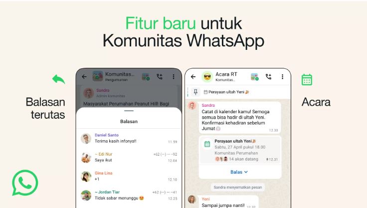 Fitur baru di Komunitas berupa Acara dan Balasan di Grup Pengumuman. (WhatsApp)