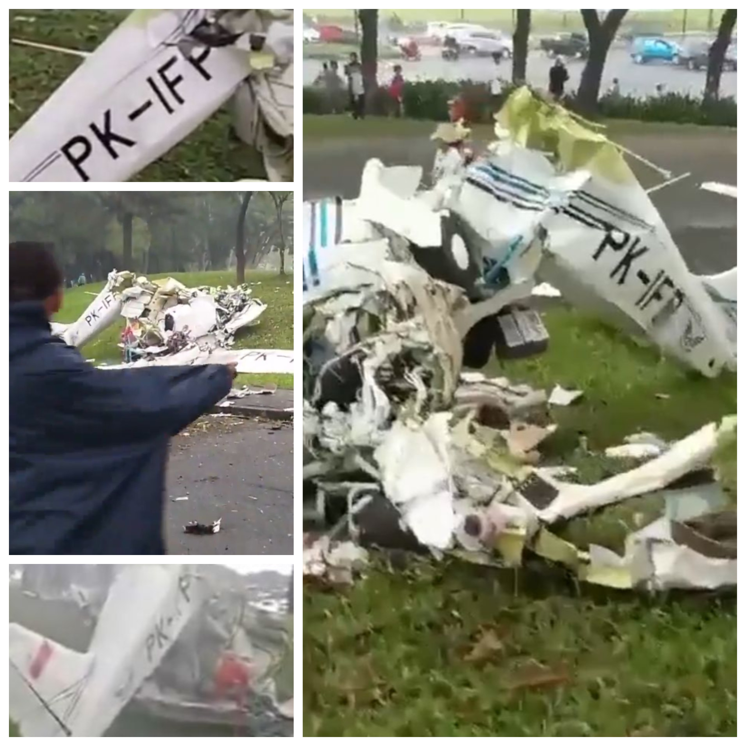Lokasi pesawat yang jatuh di Lapangan Sunburst BSD, Serpong, Tangerang Selatan, Minggu (19/5/2024).