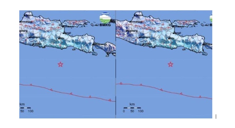 Info BMKG sebut pusat gempa terkini berada di laut 127 km di tenggara Kabupaten Malang, Jawa Timur, gempa hari ini magnitudo 5.3.
