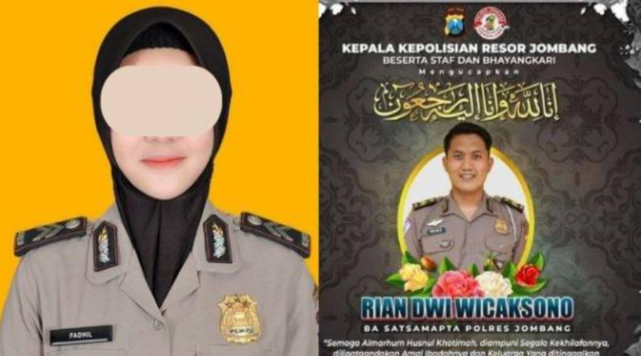 Foto Polwan Briptu FN yang nekat membakar suaminya Briptu RDW (kanan) anggota Satmapta Polres Jombang di Aspol Mojokerto. (Sumber Kolase Tribun Jatim)