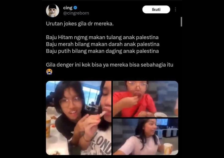 Remaja yang membuat lelucon soal anak Palestina viral banyak hujatan hingga dibody shaming netizen. (X/@cingreborn)
