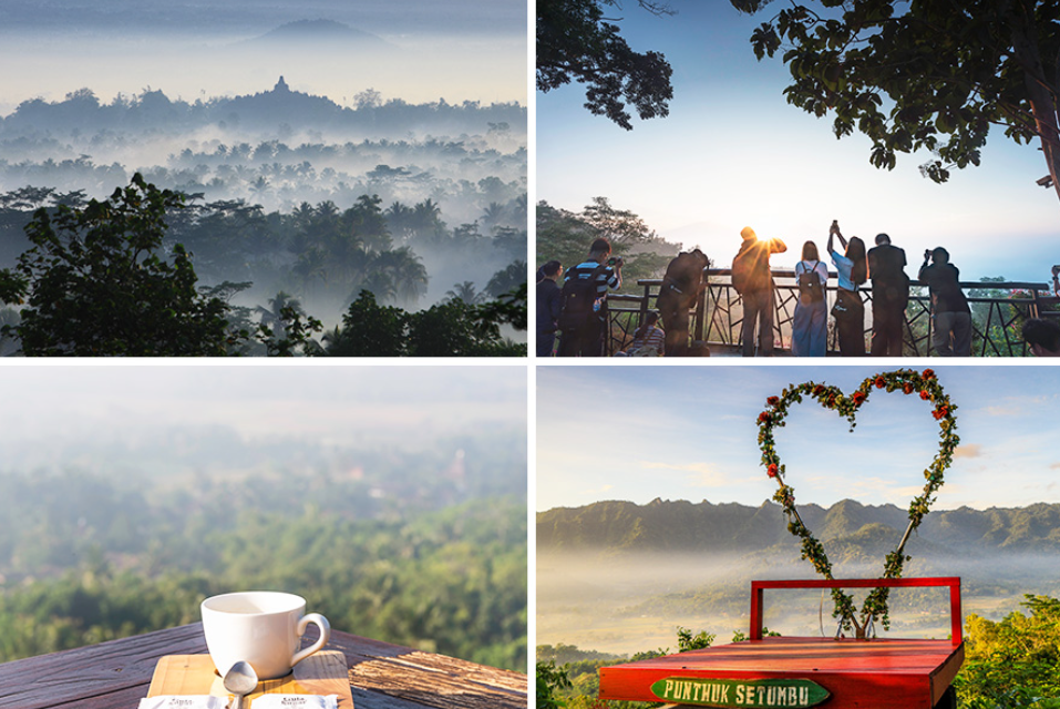 Menikmati keindahan golden sunrise dan pemandangan Candi Borobudur dari kejauhan di Punthuk Setumbu ( Misbachul &ndash; Shutterstock)( Soephoto &ndash; Shutterstock)( Soephoto &ndash; Shutterstock)( Imanuel &ndash; Shutterst