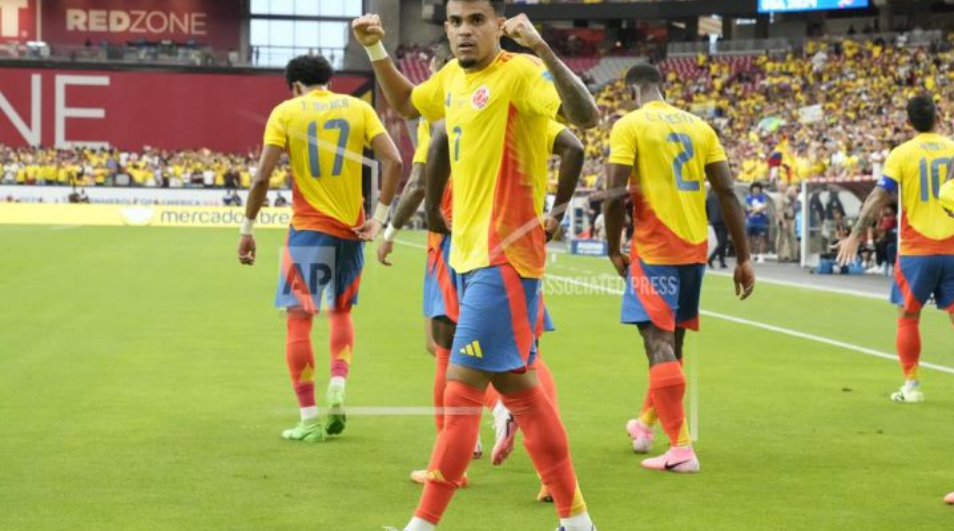 Luis Diaz merayakan golnya untuk timnas Kolombia. (AP Photo/Rick Scuteri)