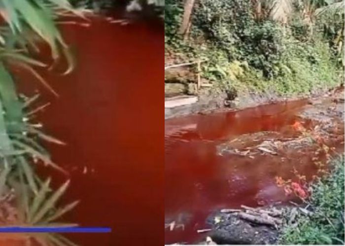Sungai di Malang Berubah Warna Merah